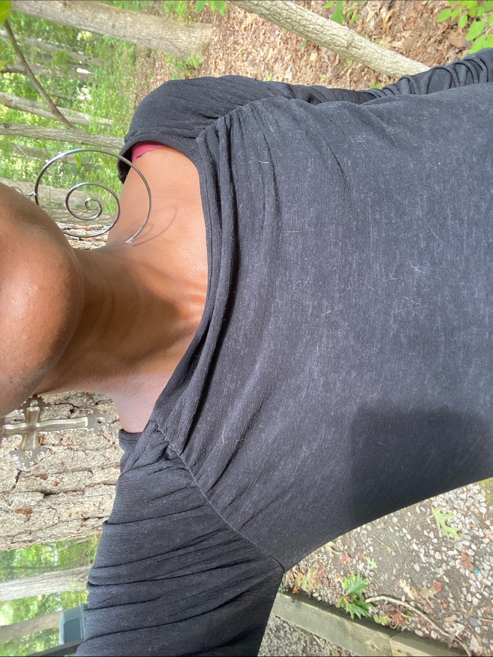 Women’s Black Draped Neck Tee - Classic Everyday Top